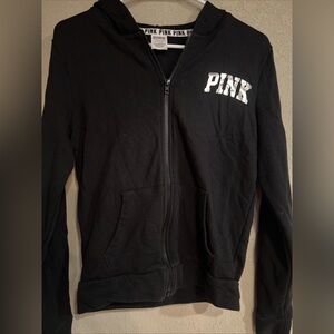 Victoria's Secret PINK Black Hoodie (Rare) New York Bling on Back XS Full Zip